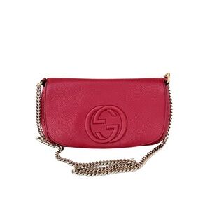 Gucci Red Leather Clutch with Chain Strap Crossbody Bag